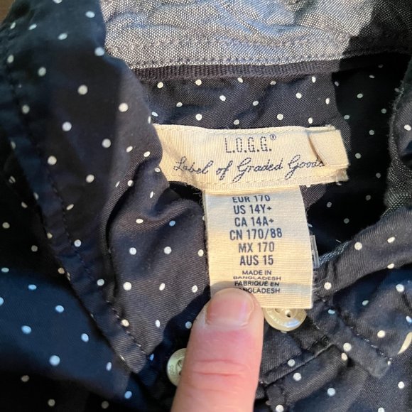LOGG boys 14Y long sleeve navy polka dot button up shirt - Picture 2 of 2